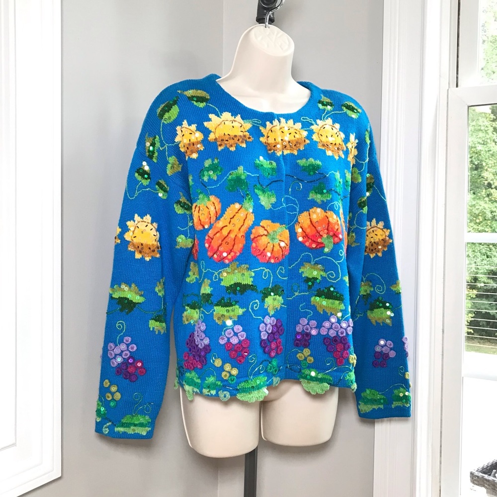 Vintage Jane's Closet Fruit Vegtable Harvest Fall Cardigan Sweater Women’s Small - Picture 8 of 12